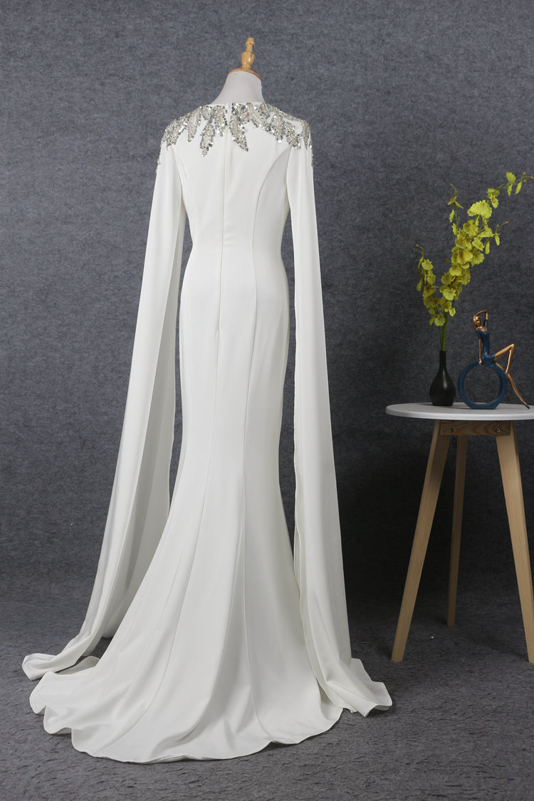 Long Sleeves Scoop Neckline Beading Long Prom Dresses Y0383