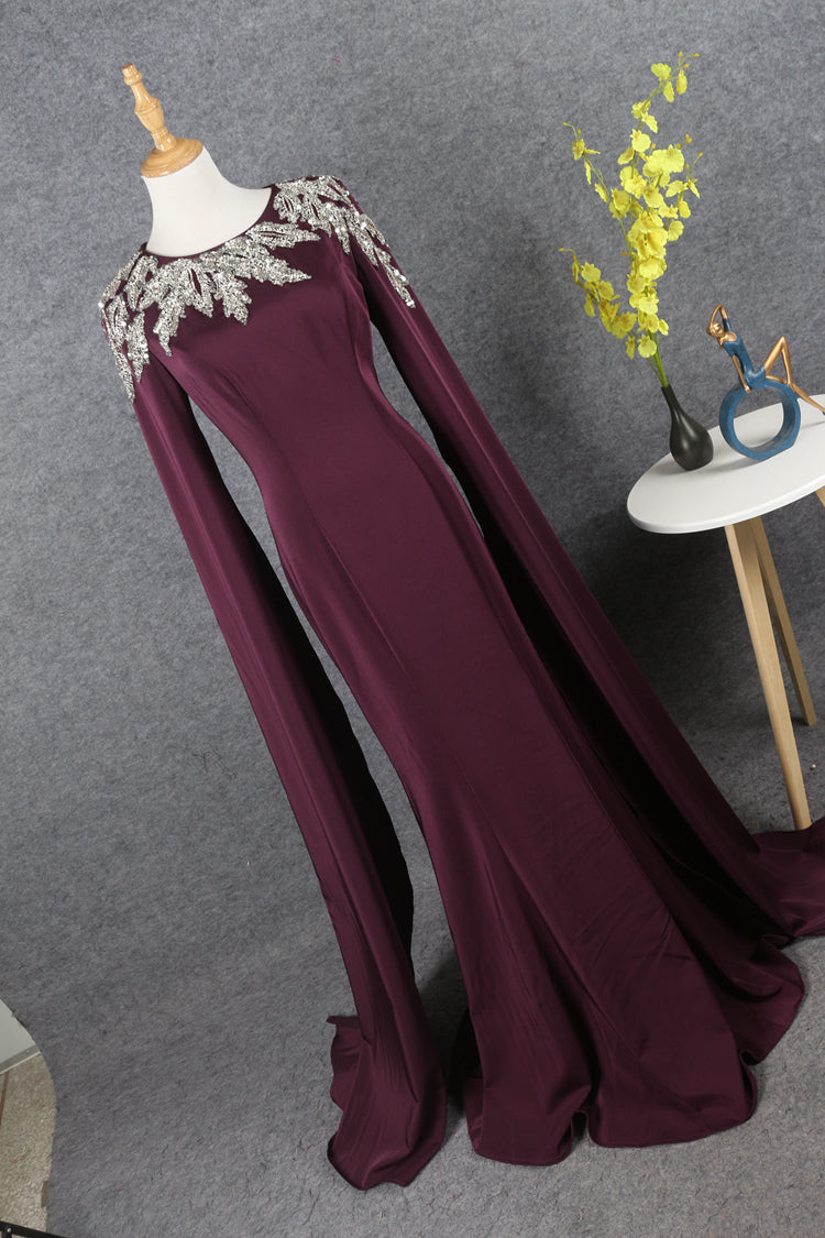 Long Sleeves Scoop Neckline Beading Long Prom Dresses Y0383