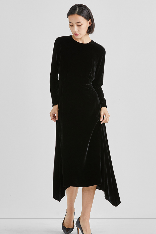 Classy Round Neckling Long Sleeves Black Velvet Prom Dresses Y0434