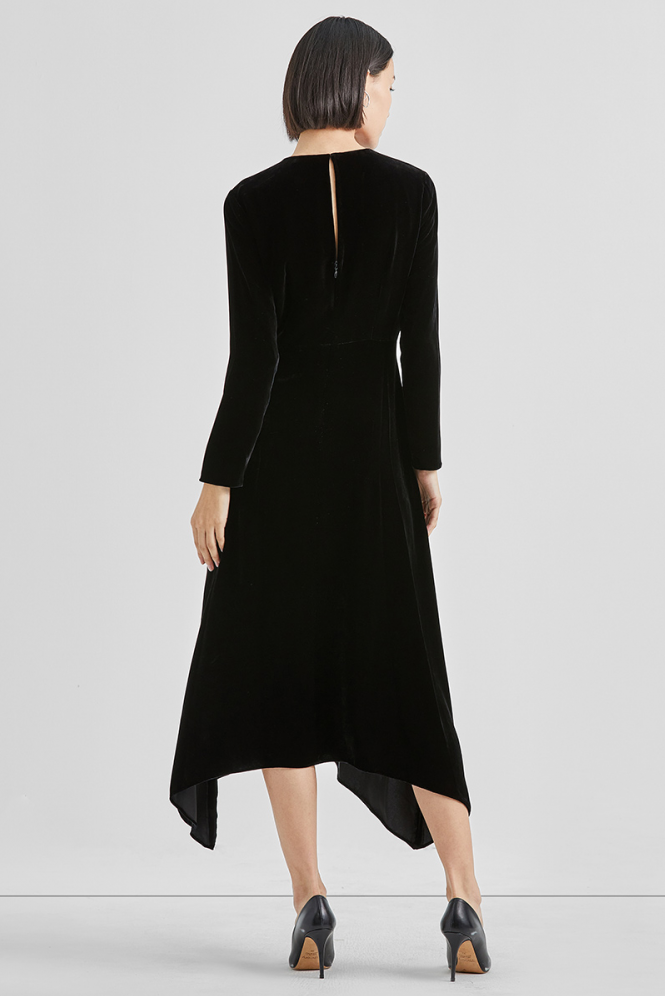 Classy Round Neckling Long Sleeves Black Velvet Prom Dresses Y0434