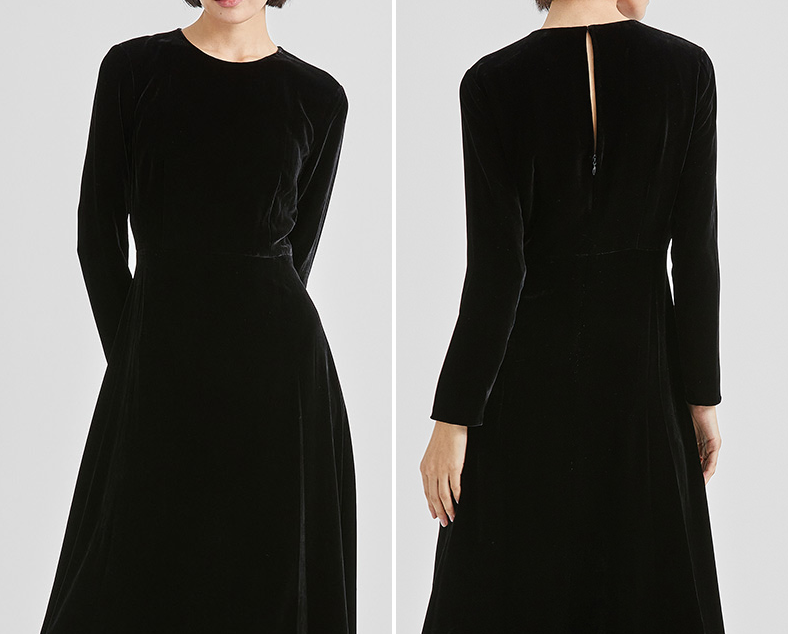 Classy Round Neckling Long Sleeves Black Velvet Prom Dresses Y0434