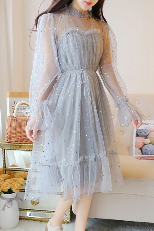 Sparkly Star Long Sleeves Tulle Homecoming Dress N2004