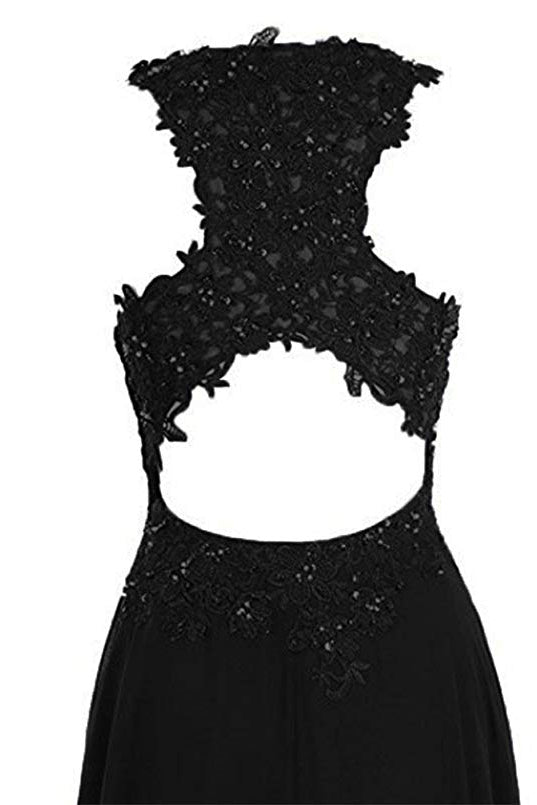 Black and Purple Sleeveless Lace Appliqued Ombre Prom Dress