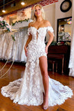 Mermaid V Neck Cap Sleeves Lace Flower Appliques Wedding Dresses N038