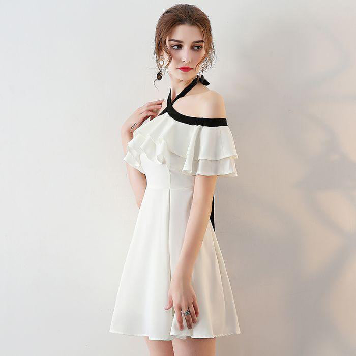 Chic Light Ivory Halter Ruffles Chiffon Short Homecoming Dresses N406