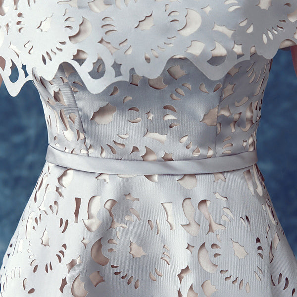 Off the Shoulder A Line Silver Gray Homecoming Dresses N921