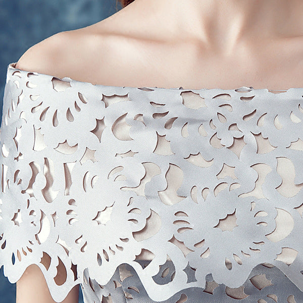 Off the Shoulder A Line Silver Gray Homecoming Dresses N921