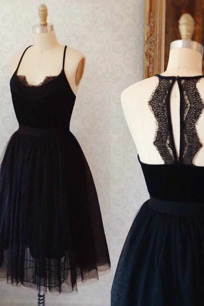 A Line Sleeveless Black Tulle Homecoming Dresses N1940