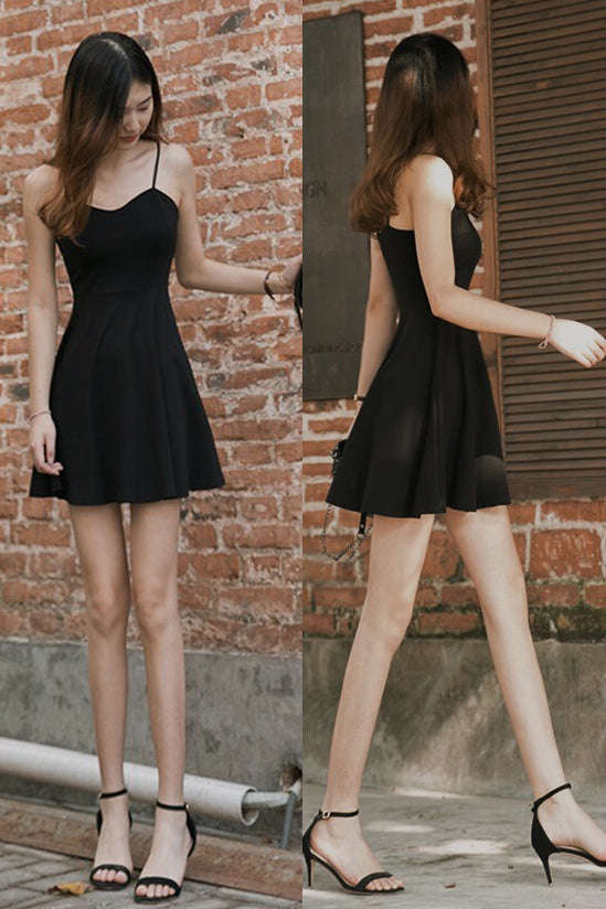 Spaghetti Strap Black Mini Homecoming Dress, Simple Little Graduation Dresses N1965