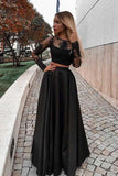 Sexy Black Two Pieces Long Sleeves Evening Dresses with Lace