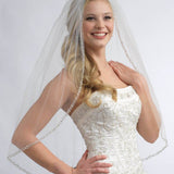 One Layer Fingertip Wedding Veil with Crystals and Sequins Ivory Beading Edge Veil V017
