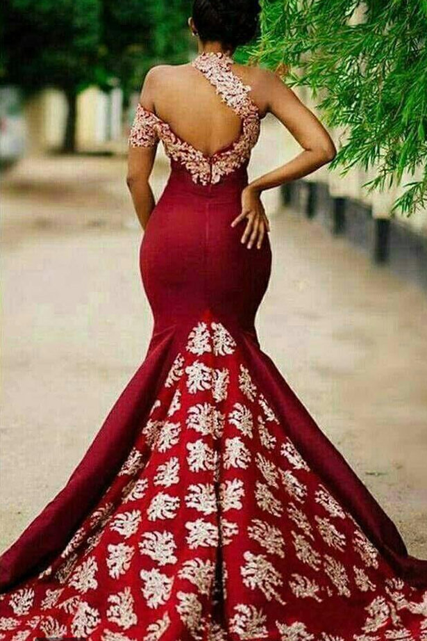 Gorgeous Burgundy Mermaid Prom Dresses Long Appliqued Sleeveless Evening Dresses N1257