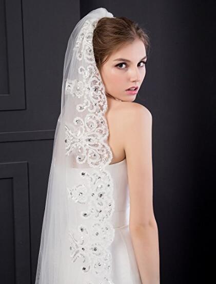 ElieHouse Women's Custom Made Sequins Sparkly Cathedral Wedding Bridal Veil+Comb V005