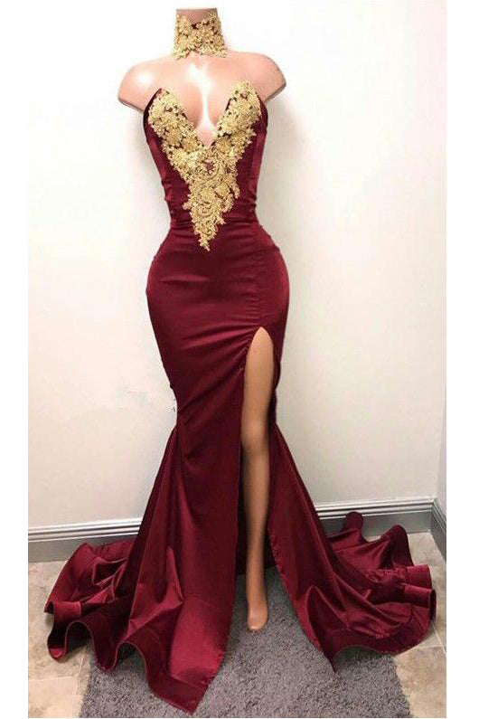 Burgundy and gold formal sales dresses