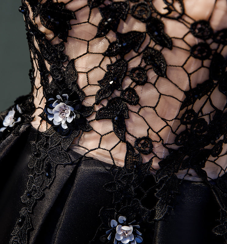 Black Strapless Satin Lace Homecoming Dresses with Crystals N1980