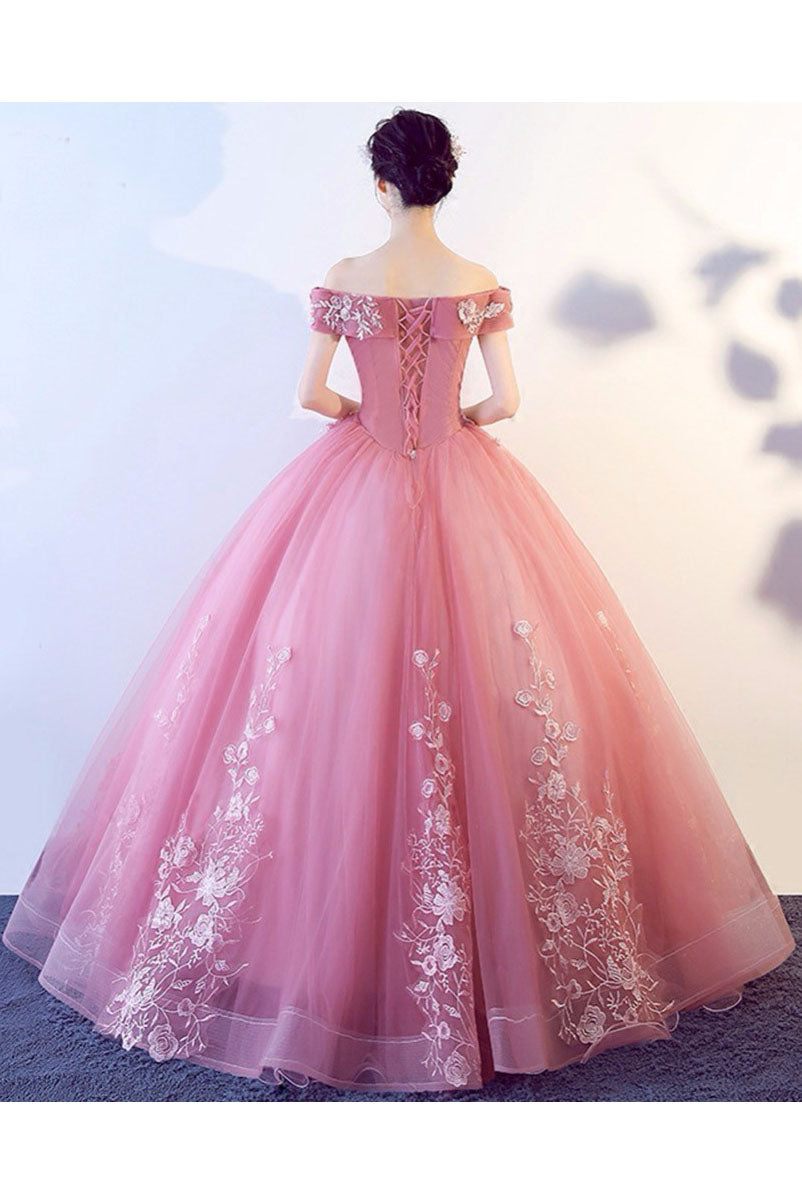 Off-the-Shoulder Appliques Tulle Quinceanera Prom Dresses N1225