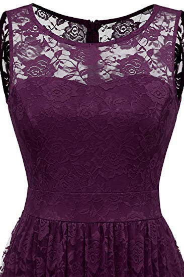 Purple Sleeveless Lace Bridesmaid Dresses Floor Length Lace Prom Dresses N1856