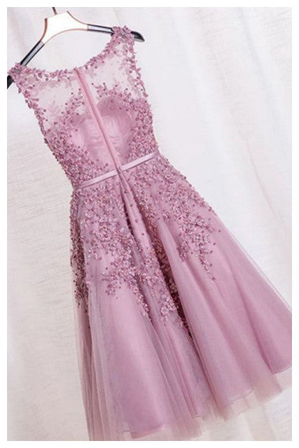 Elegant A Line Appliques Sleeveless Short Homecoming Dresses