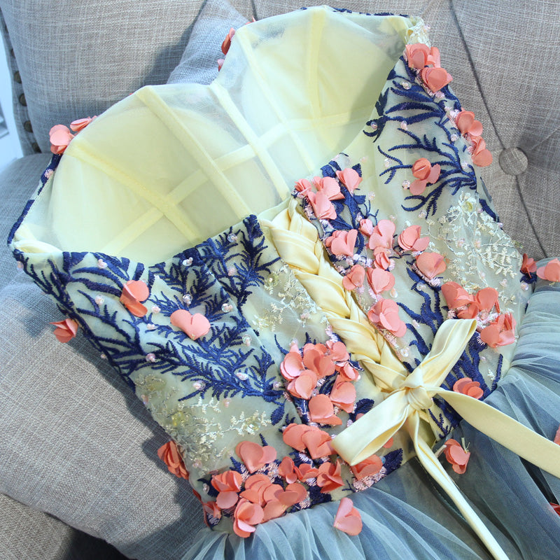 A Line Sweetheart Tulle Mini Homecoming Dresses with Flowers N914