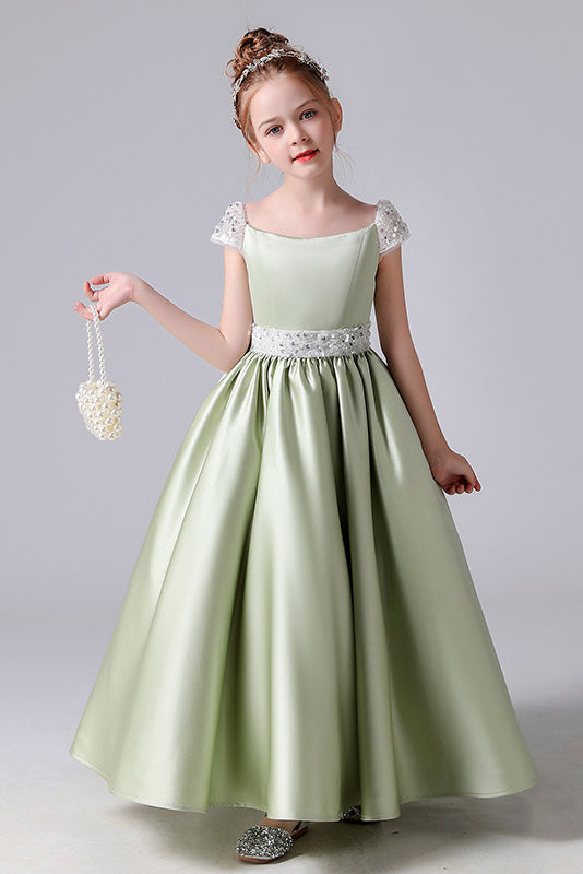 A Line Cute Cap Sleeve Beading Flower Girl Dress