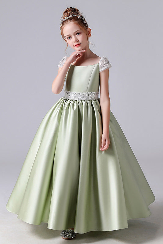 A Line Cute Cap Sleeve Beading Flower Girl Dress