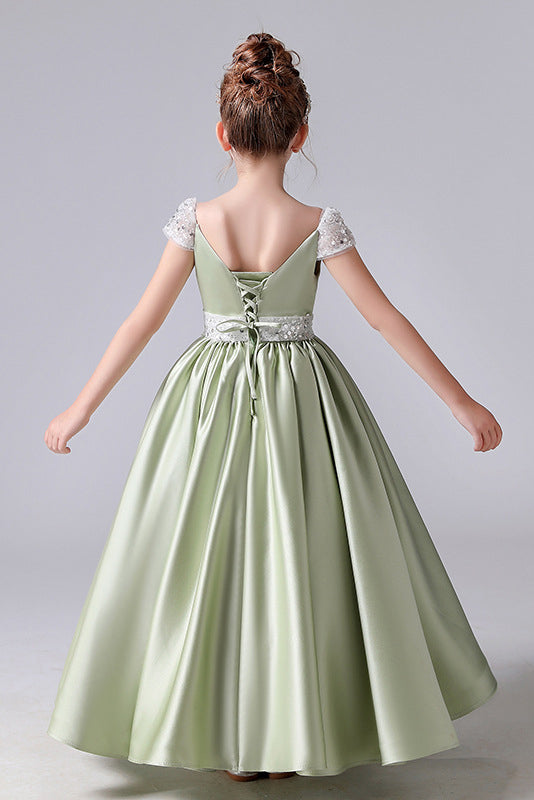 A Line Cute Cap Sleeve Beading Flower Girl Dress