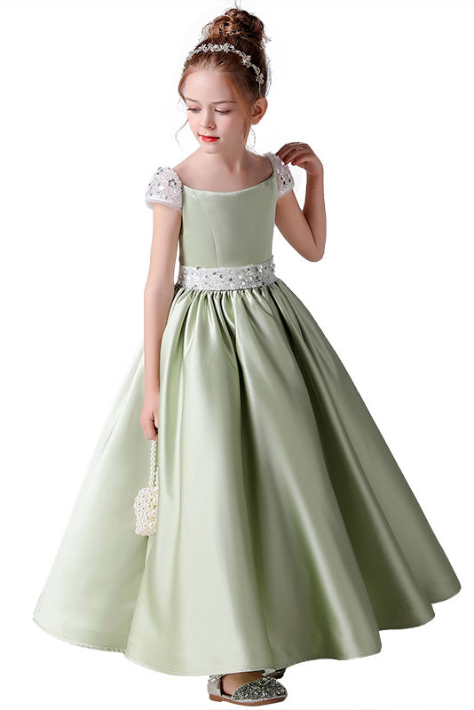 A Line Cute Cap Sleeve Beading Flower Girl Dress