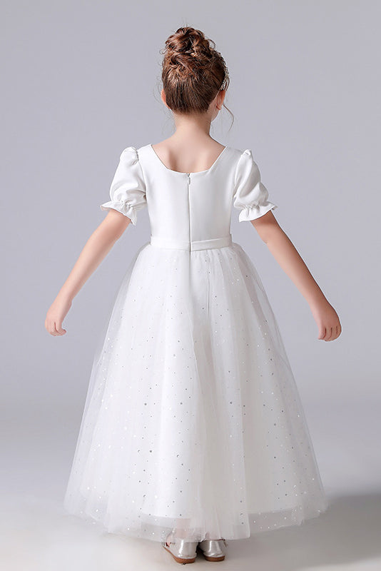 A Line White Tulle Princess Flower Girl Dresses With Blet