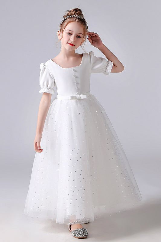 A Line White Tulle Princess Flower Girl Dresses With Blet
