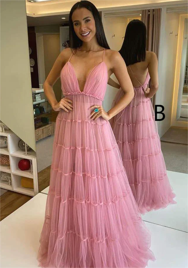 A Line Tulle Open Back Formal Prom Dress Graduation Dress PM201
