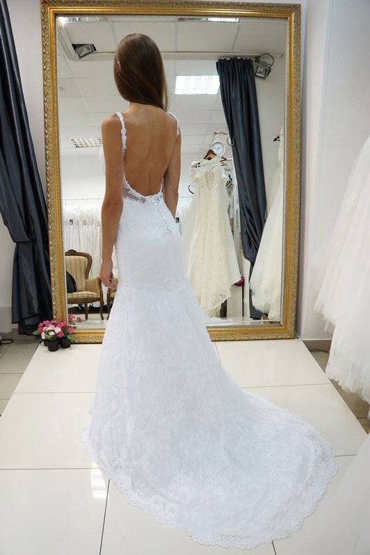 Sexy Sweetheart Straps Open Back Lace Wedding Dresses N134