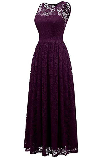Purple Sleeveless Lace Bridesmaid Dresses Floor Length Lace Prom Dresses N1856
