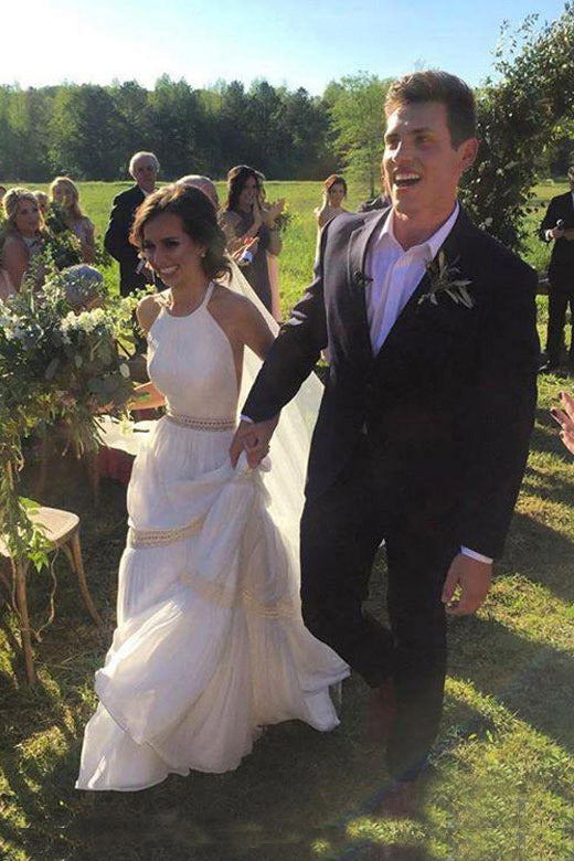 Elegant Halter A Line Long Backless Wedding Dresses Unique Sleeveless Bridal Dresses N2085