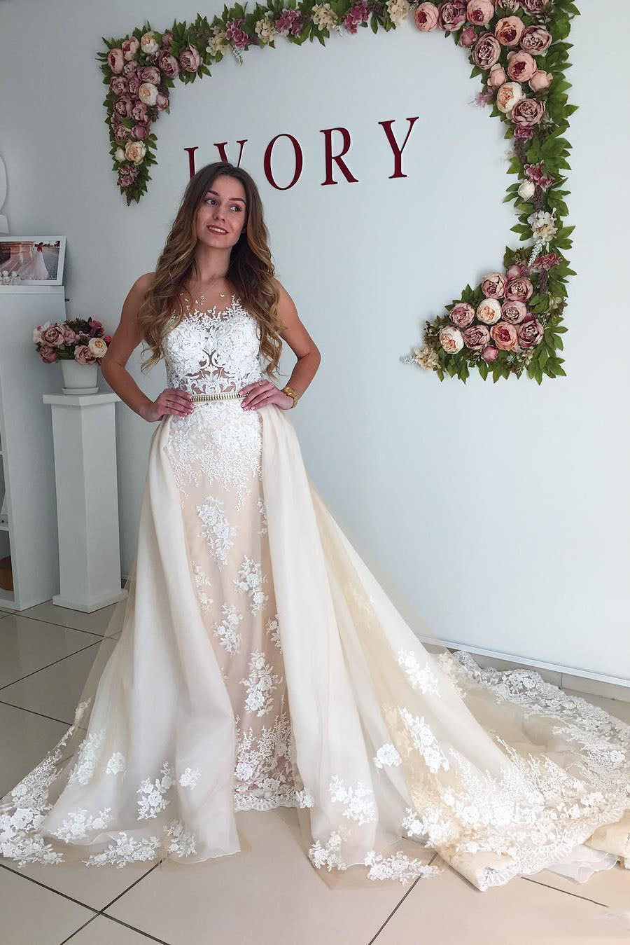 Gorgeous Wedding Dresses with Lace Long Wedding Dresses with Detachable Train N1587