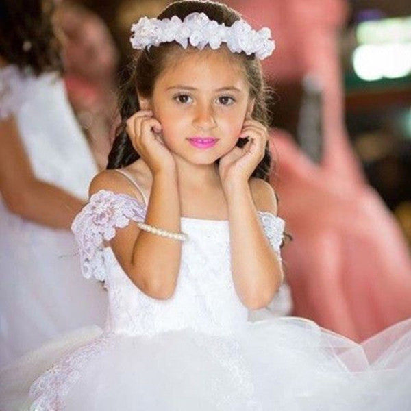 White Off-the-shoulder Ball Gown Flower Girl Dresses