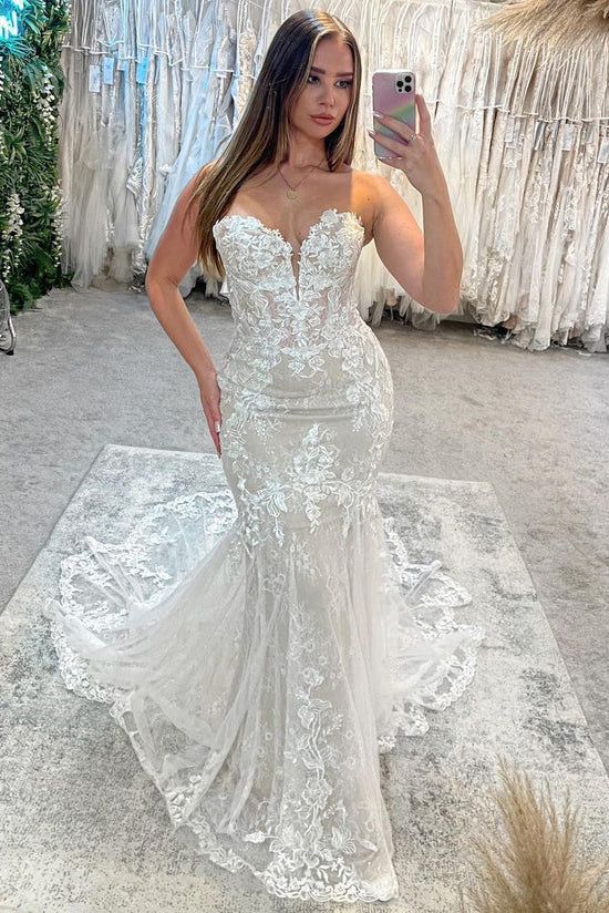 Mermaid Sweetheart Lace Appliques Wedding Dresses N052