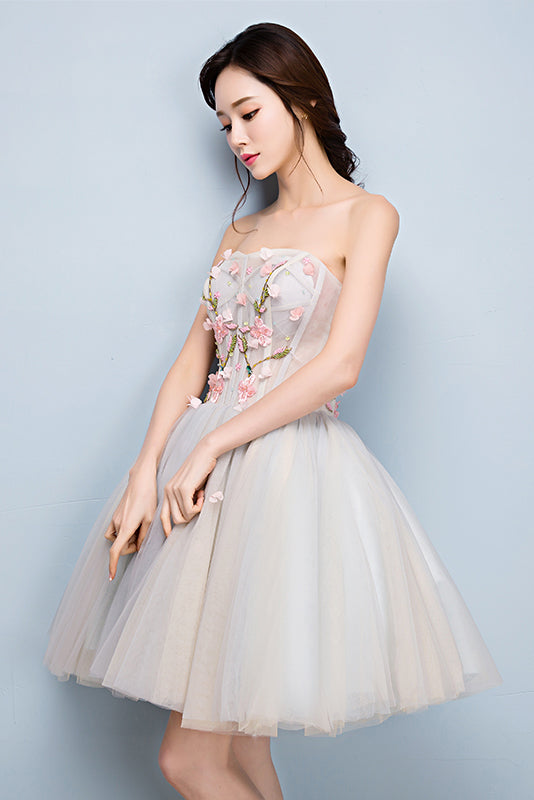A Line Sweetheart Tulle Short Homecoming Dresses with Appliques N1730