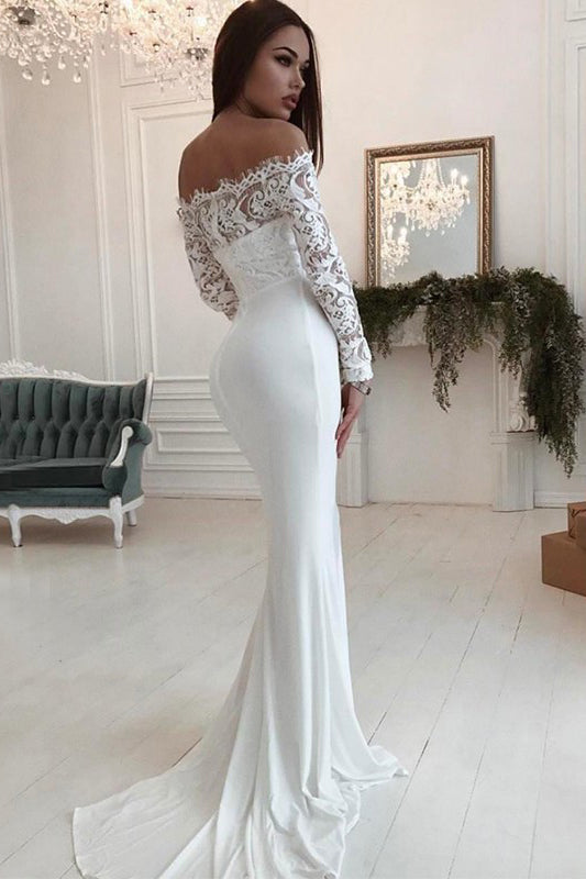 Off the Shoulder Long Sleeves Mermaid Wedding Dresses