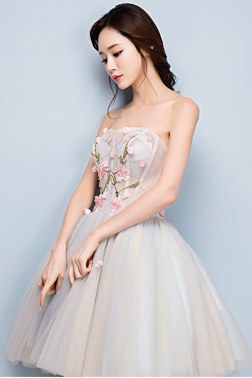 A Line Sweetheart Tulle Short Homecoming Dresses with Appliques N1730