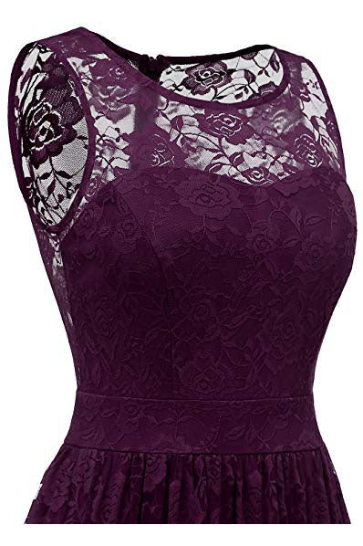 Purple Sleeveless Lace Bridesmaid Dresses Floor Length Lace Prom Dresses N1856