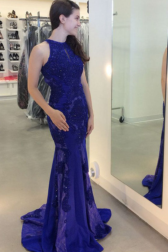 Gorgeous Jewel Beading Mermaid Prom Dresses Trumpet Sleeveless Sweep Train Evening Dresses N871