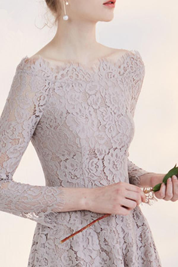 Long Sleeve Off-shoulder Lace Homecoming Dresses N264