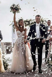 Boho Sweetheart Tulle Appliques Long Beach Wedding Dresses