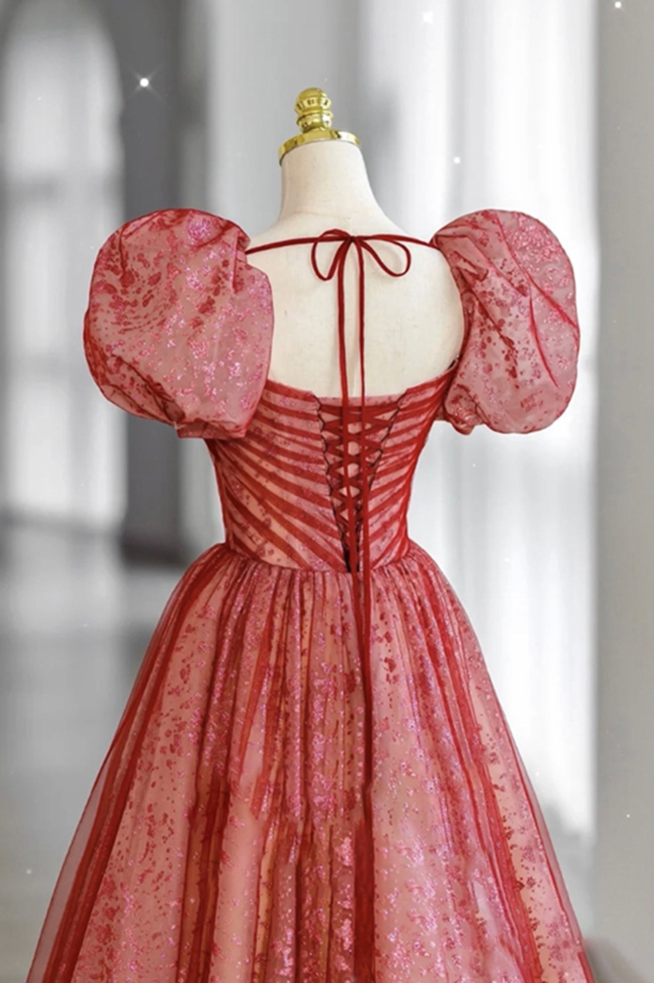 Sweetheart Neck Red A Line Tulle Formal Evening Dress Long Prom Dress