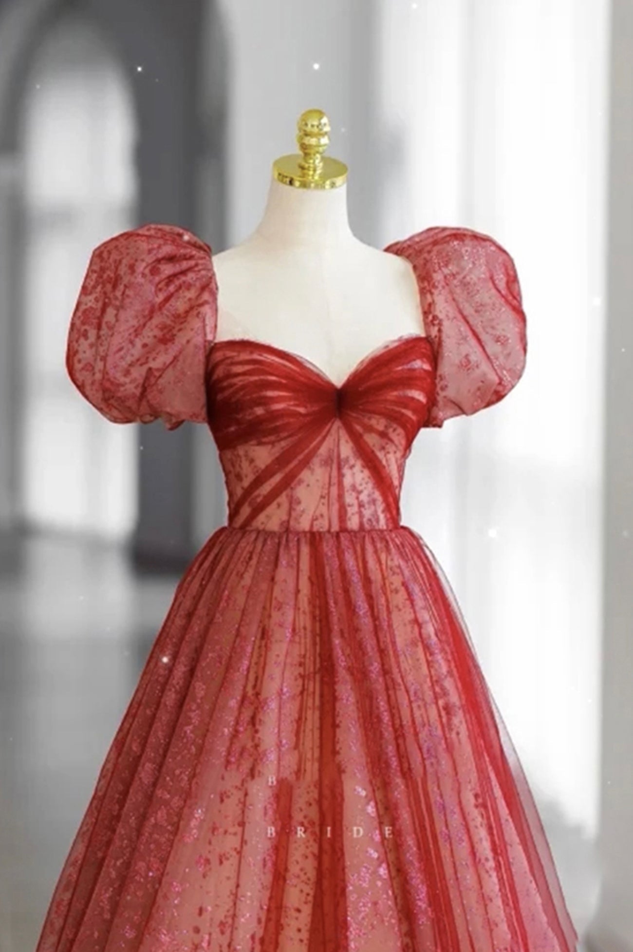 Sweetheart Neck Red A Line Tulle Formal Evening Dress Long Prom Dress