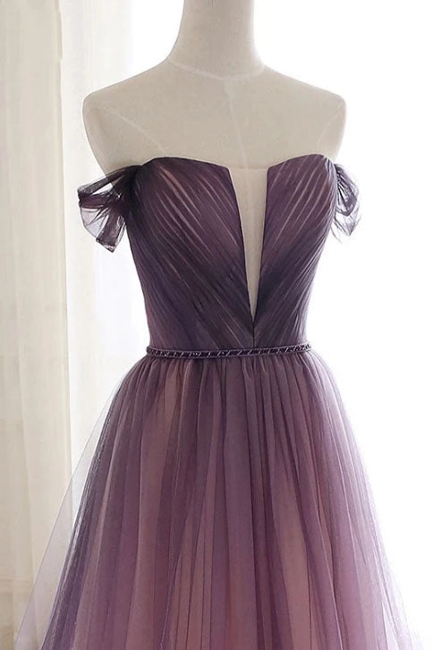 A Line Off the Shoulder Ombre Prom Dresses with Belt