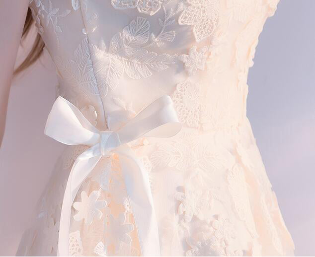 A Line Sleeveless Lace Flower Appliques Homecoming Dresses N1972