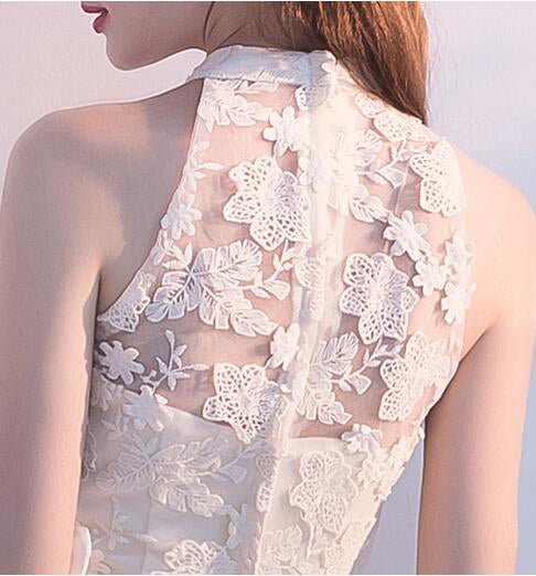 A Line Sleeveless Lace Flower Appliques Homecoming Dresses N1972