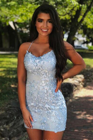 Blue Lace Tight Light Blue Homecoming Dresses Sky Blue Blue Lace