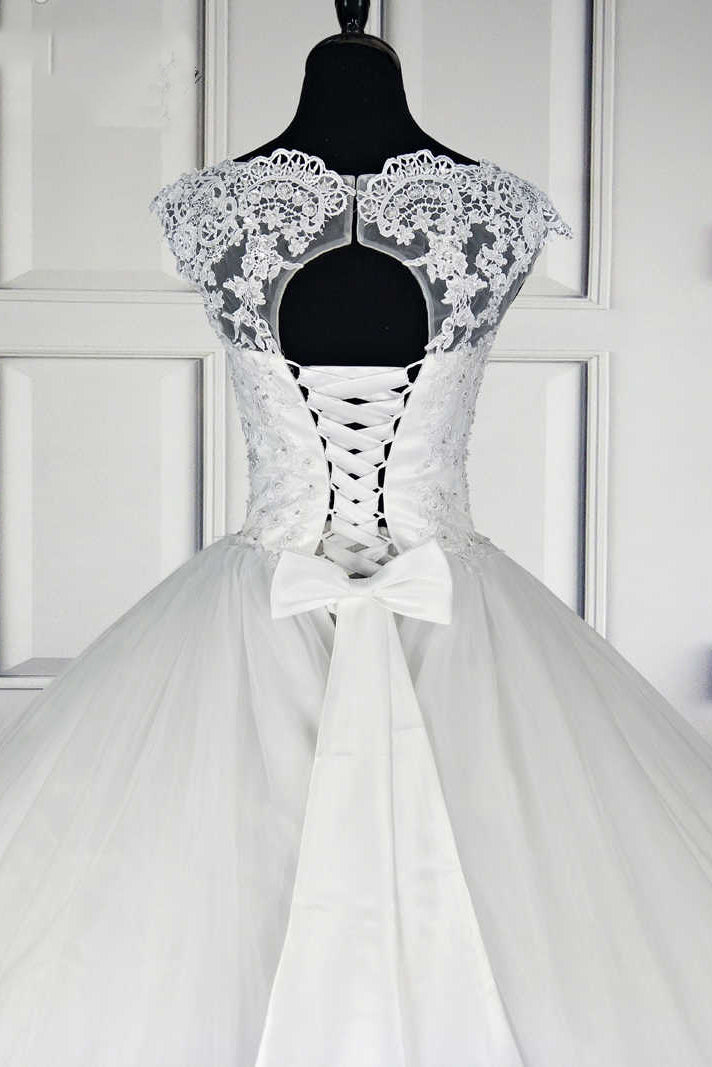 Ball Gown Long Wedding Dresses Gorgeous White Tulle Lace Wedding Gown N1568